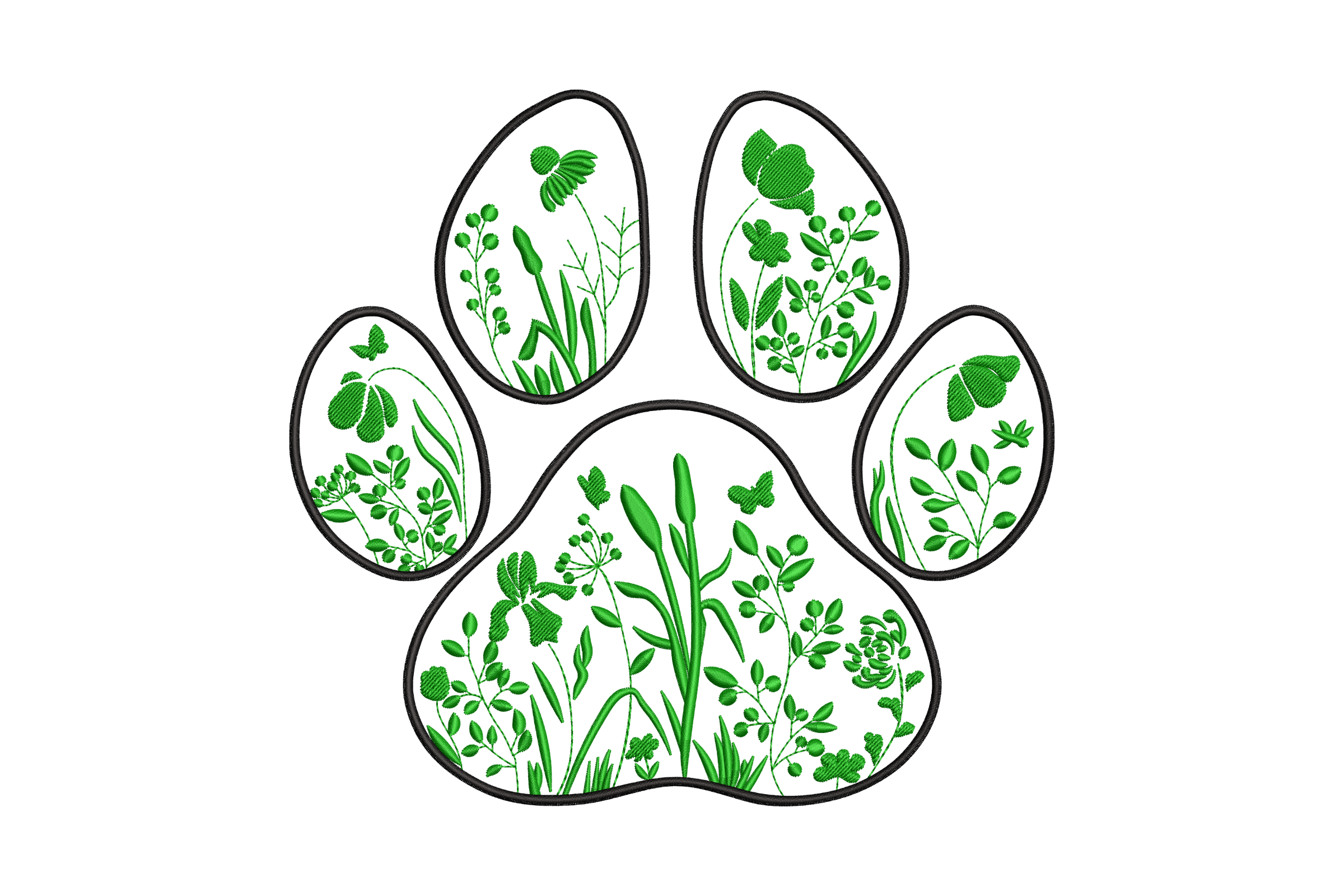 Premium Floral Paw Outline Machine Embroidery Design