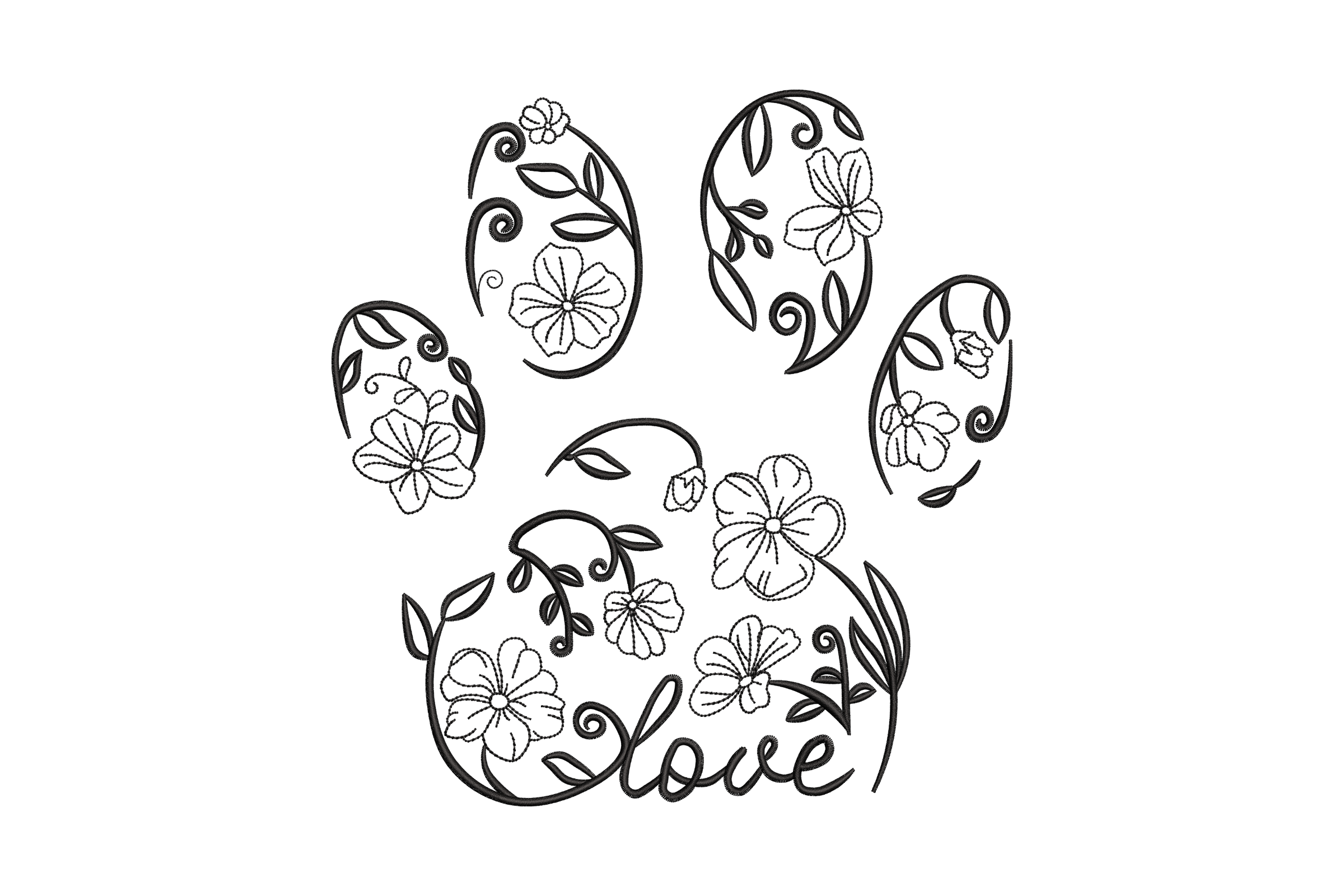 Floral Paw Print Machine Embroidery Design