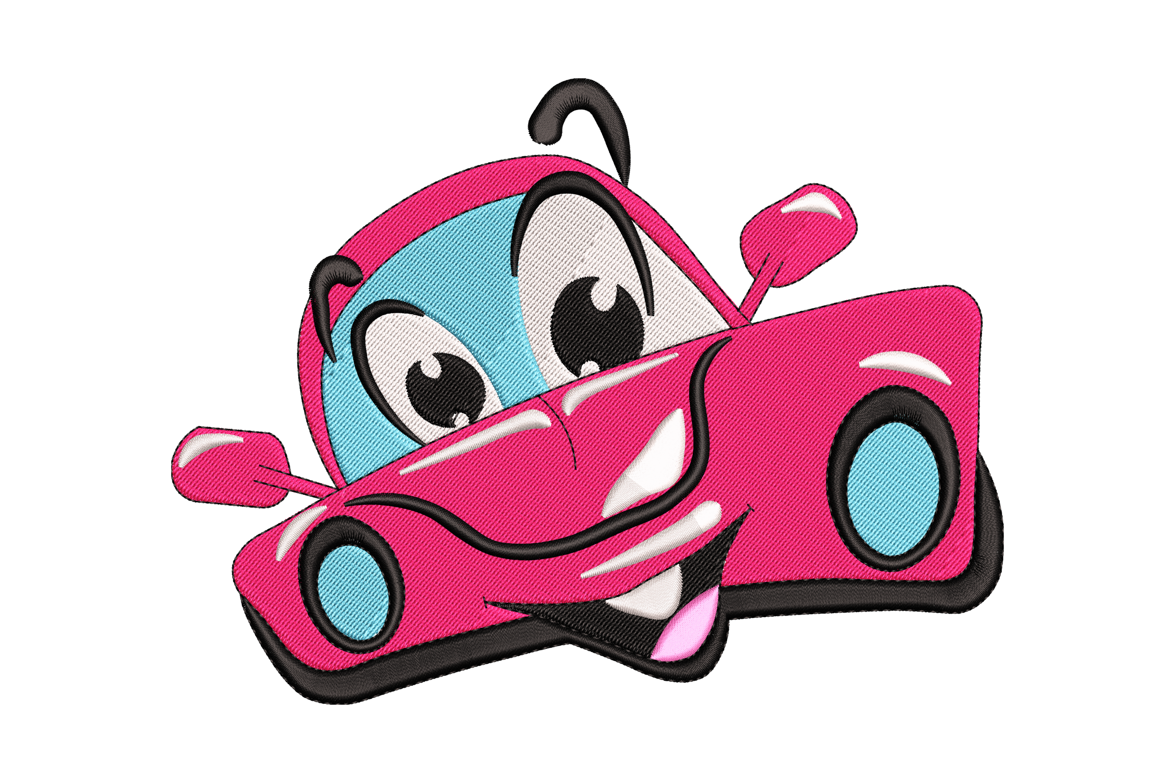 Free Pink Cartoon Car Embroidery Design