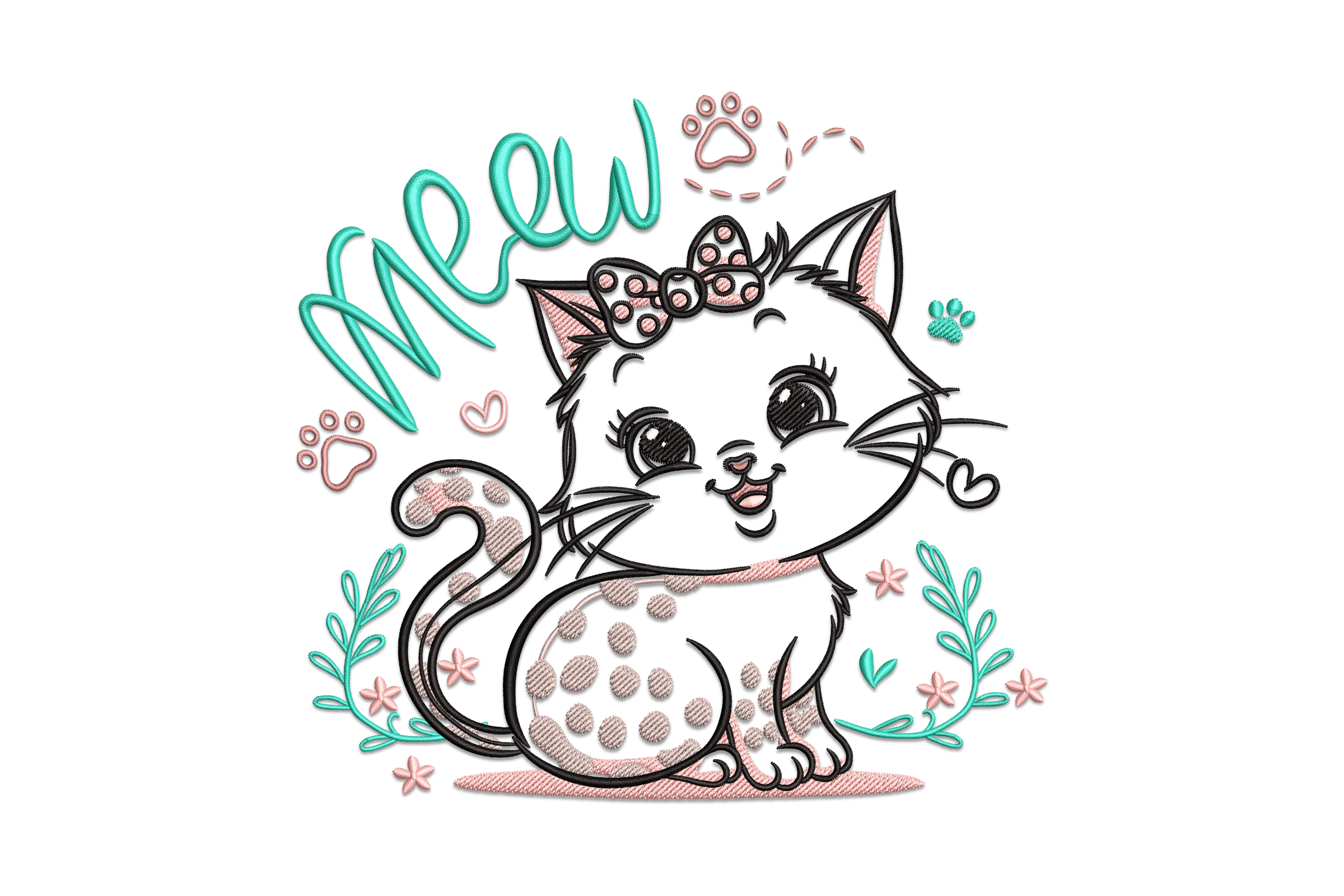 Cute Cat Embroidery Design