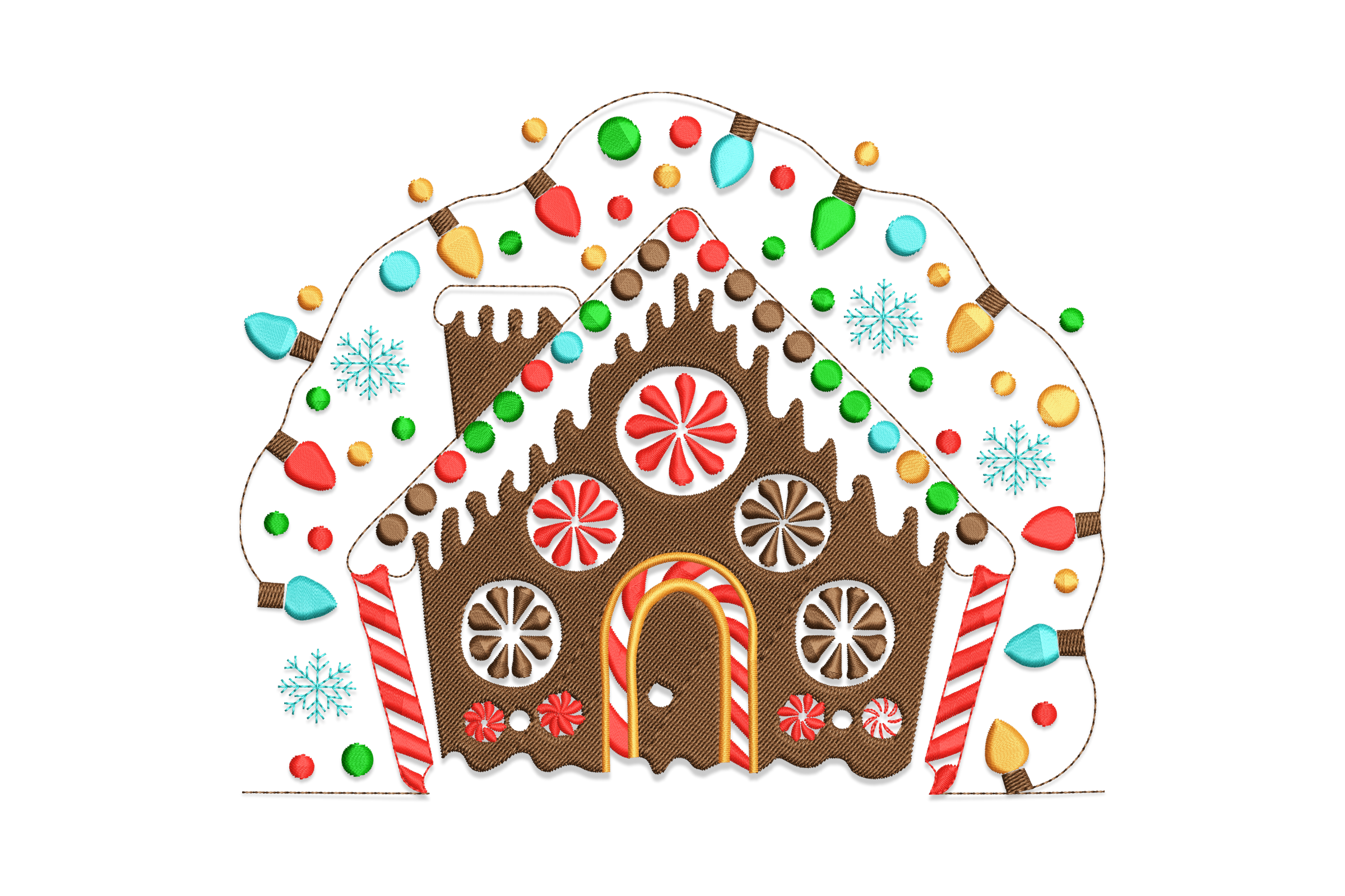 Christmas Candy Gingerbread House Embroidery Design