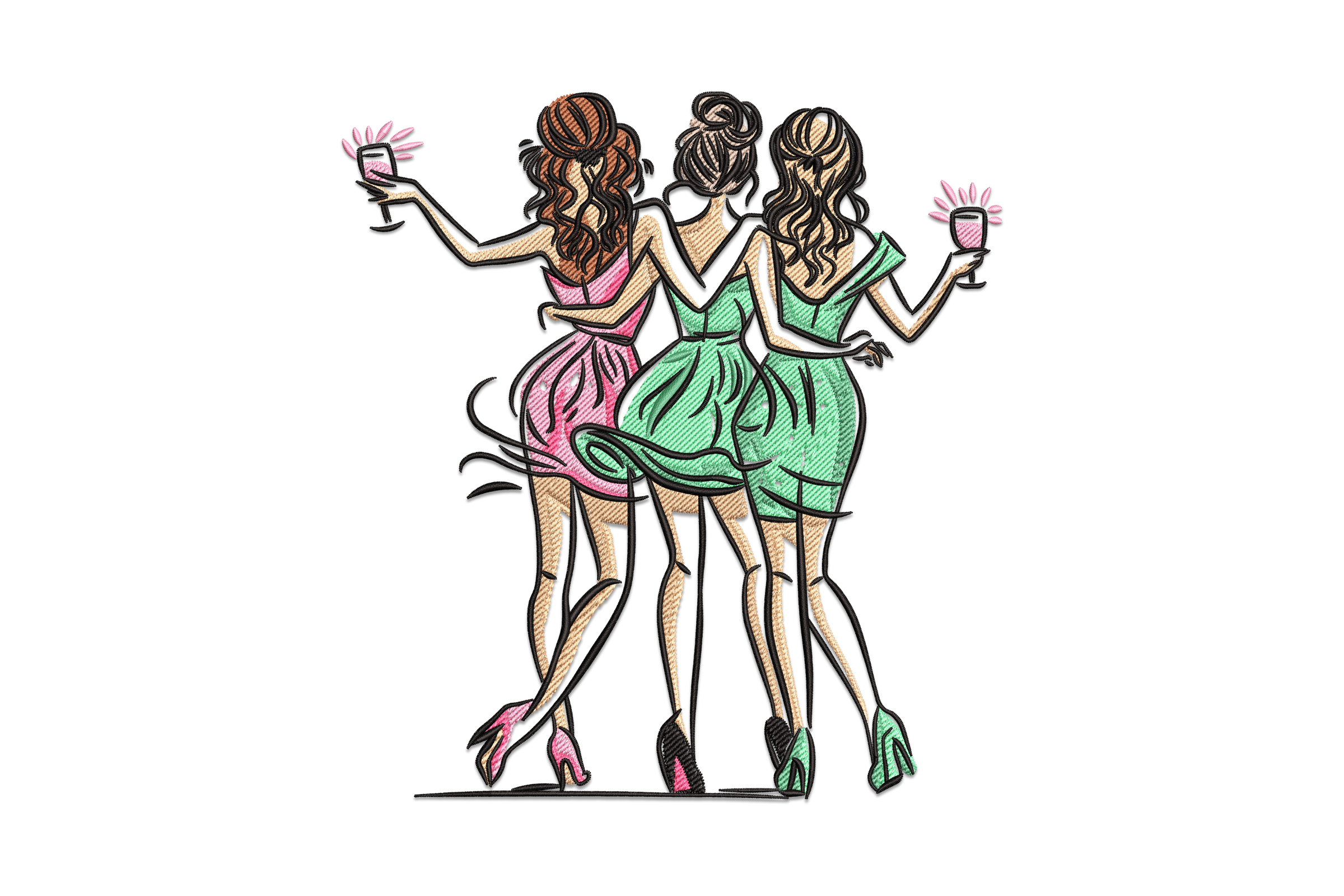 Three Ladies Celebration Machine Embroidery Design