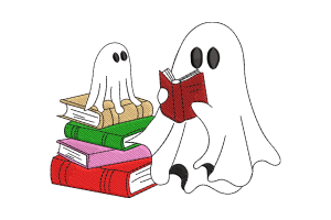 Ghost Reading on Books Machine Embroidery Design