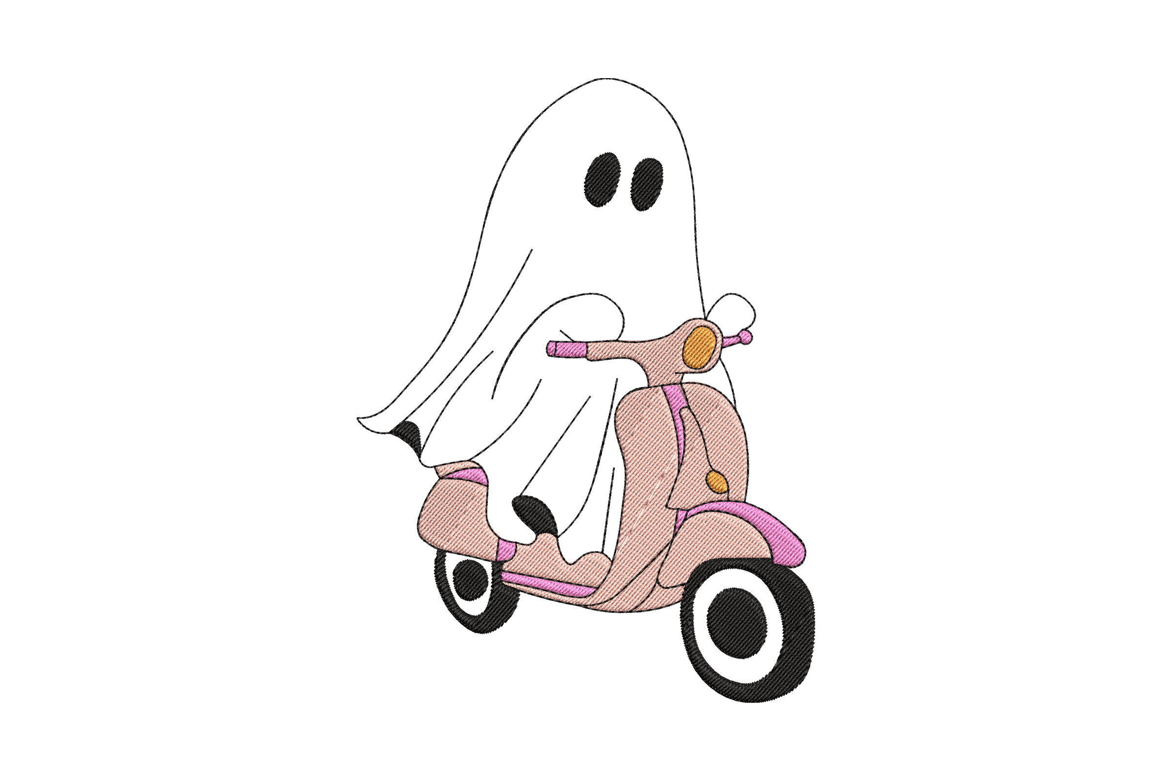 Ghost on Scooter Halloween Machine Embroidery Design