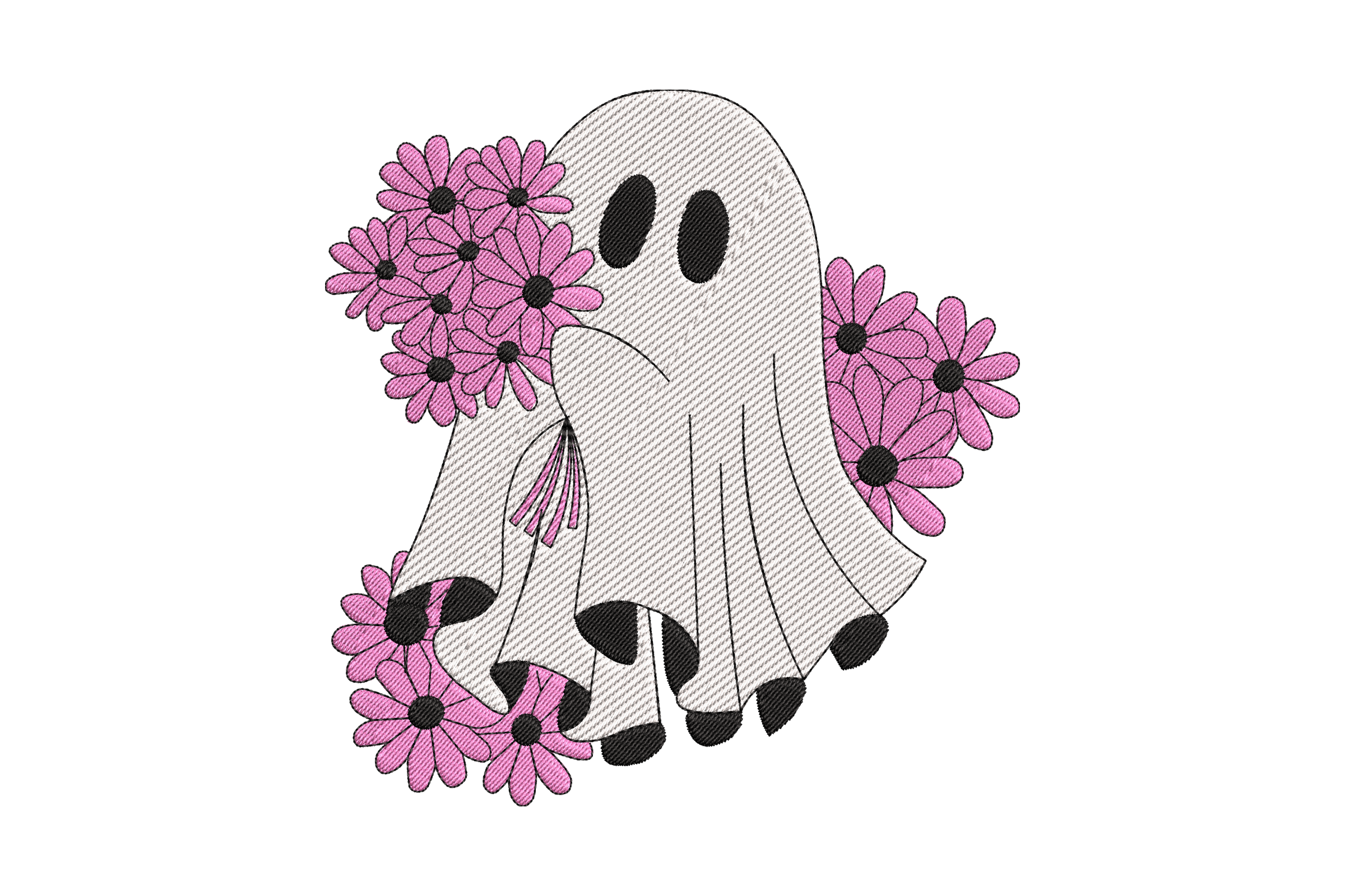 Ghost Holding Flowers Machine Embroidery Design