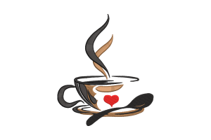 Free Coffee with Heart and Spoon Machine Embroidery Design