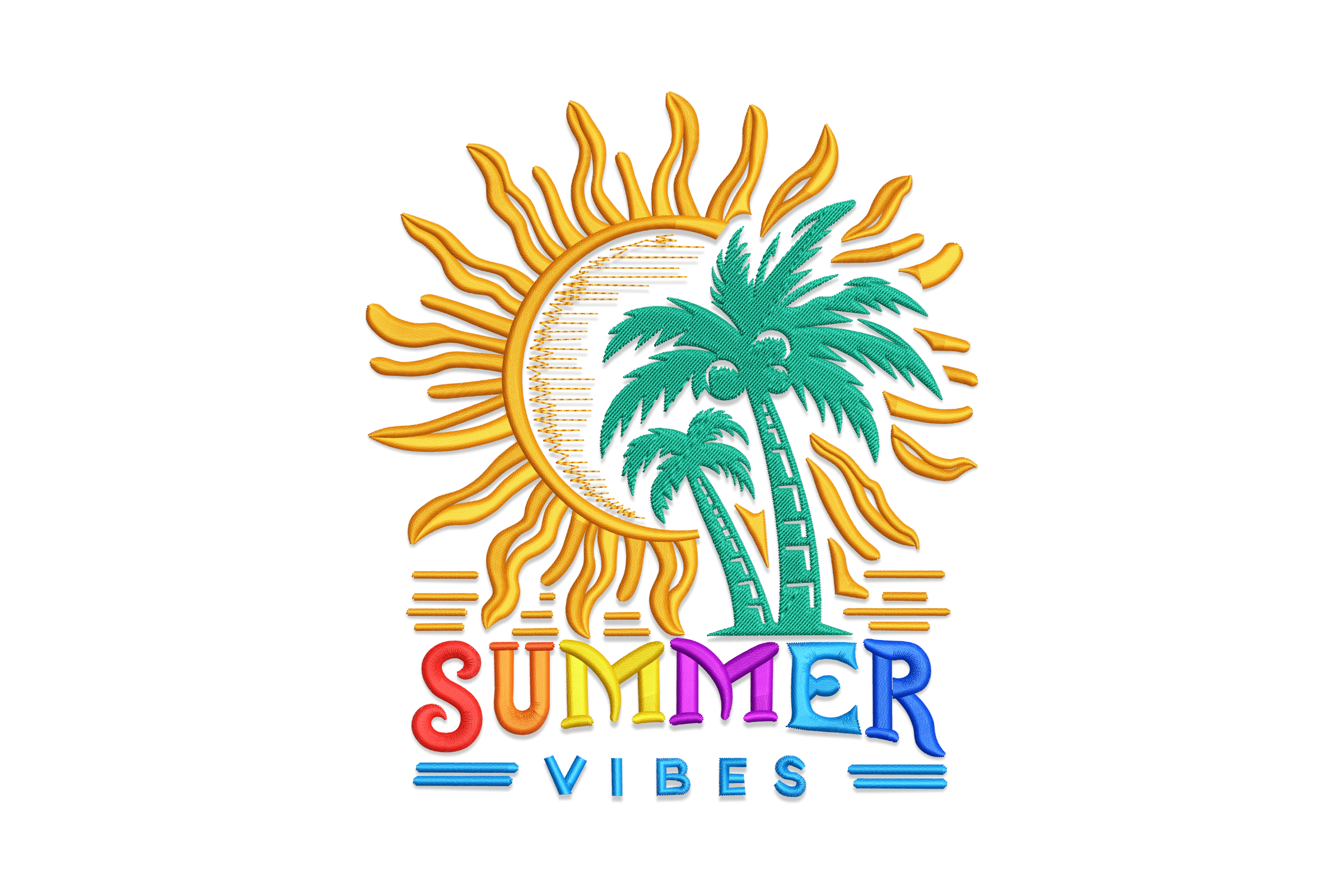 Summer Sun and Palm Tree Embroidery Design