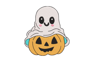 Charming Ghost with Pumpkin Halloween Machine Embroidery Design