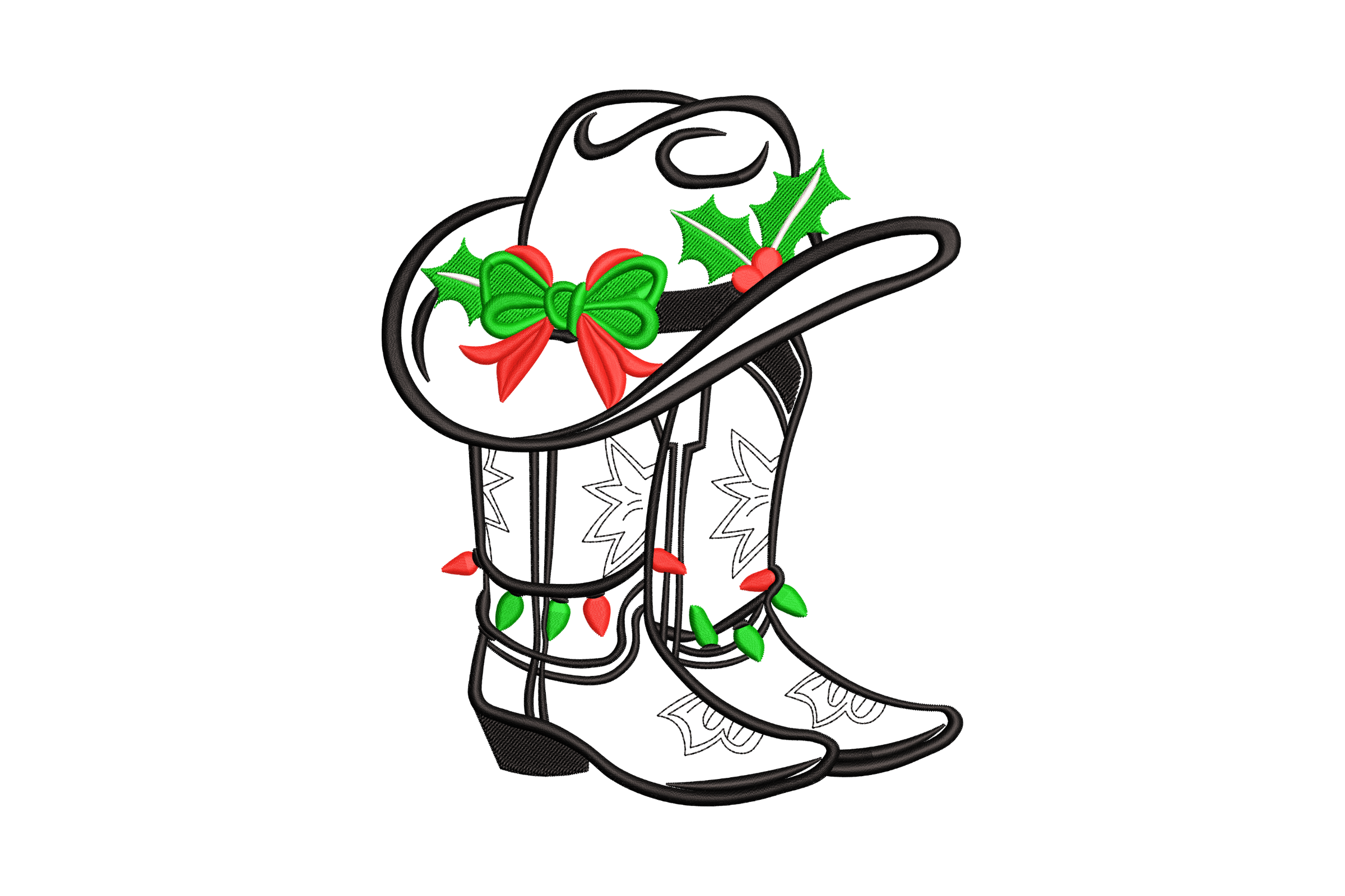 Christmas Cowboy Hat and Boots Embroidery Design