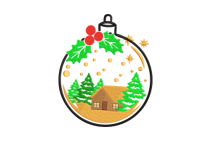 Free Christmas Cottage Snow Globe Machine Embroidery Design