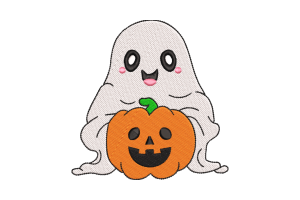 Halloween Ghost with Pumpkin Embroidery Design