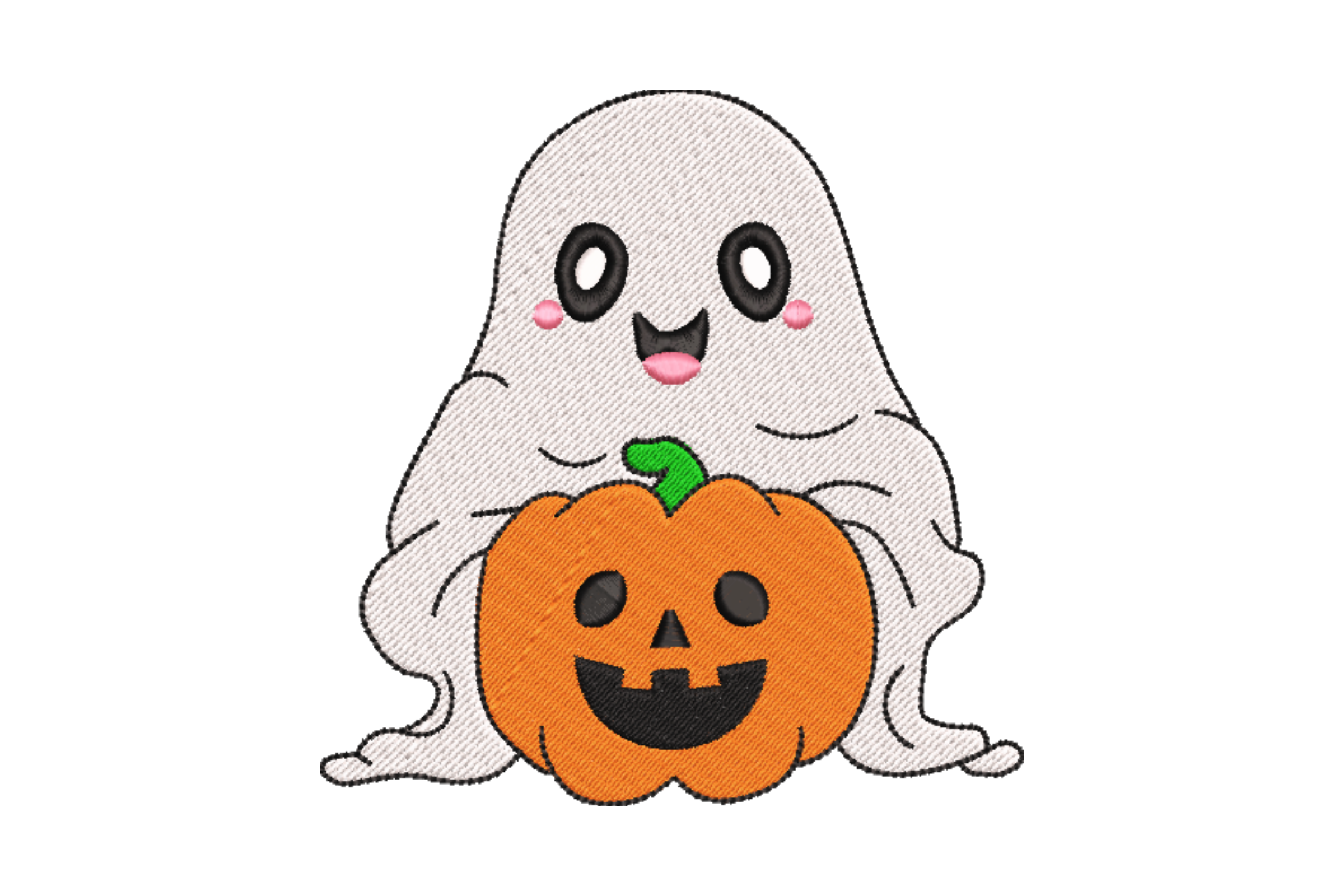 Halloween Ghost with Pumpkin Embroidery Design