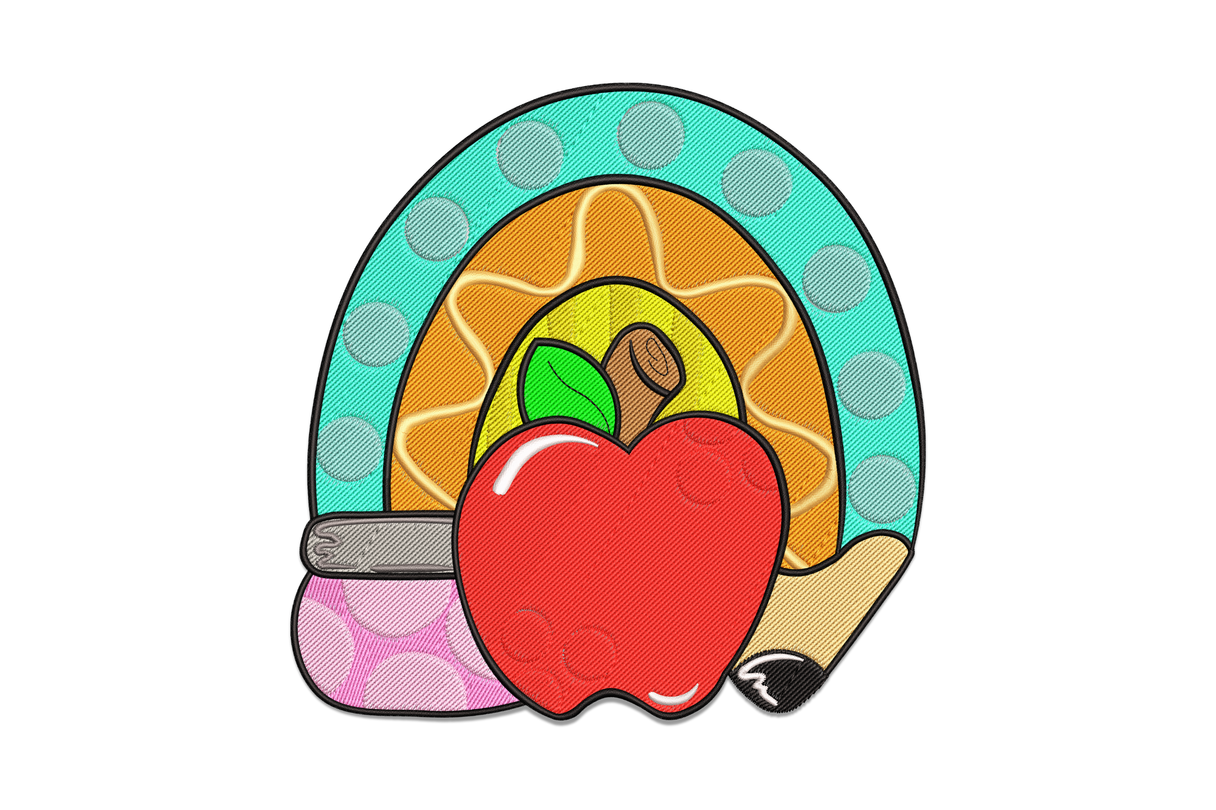 Apple and Rainbow Embroidery Design