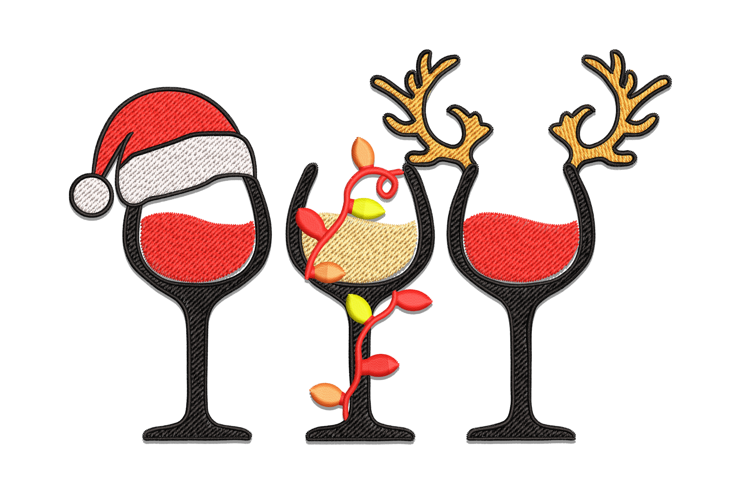 Christmas Wine Glasses Embroidery Design