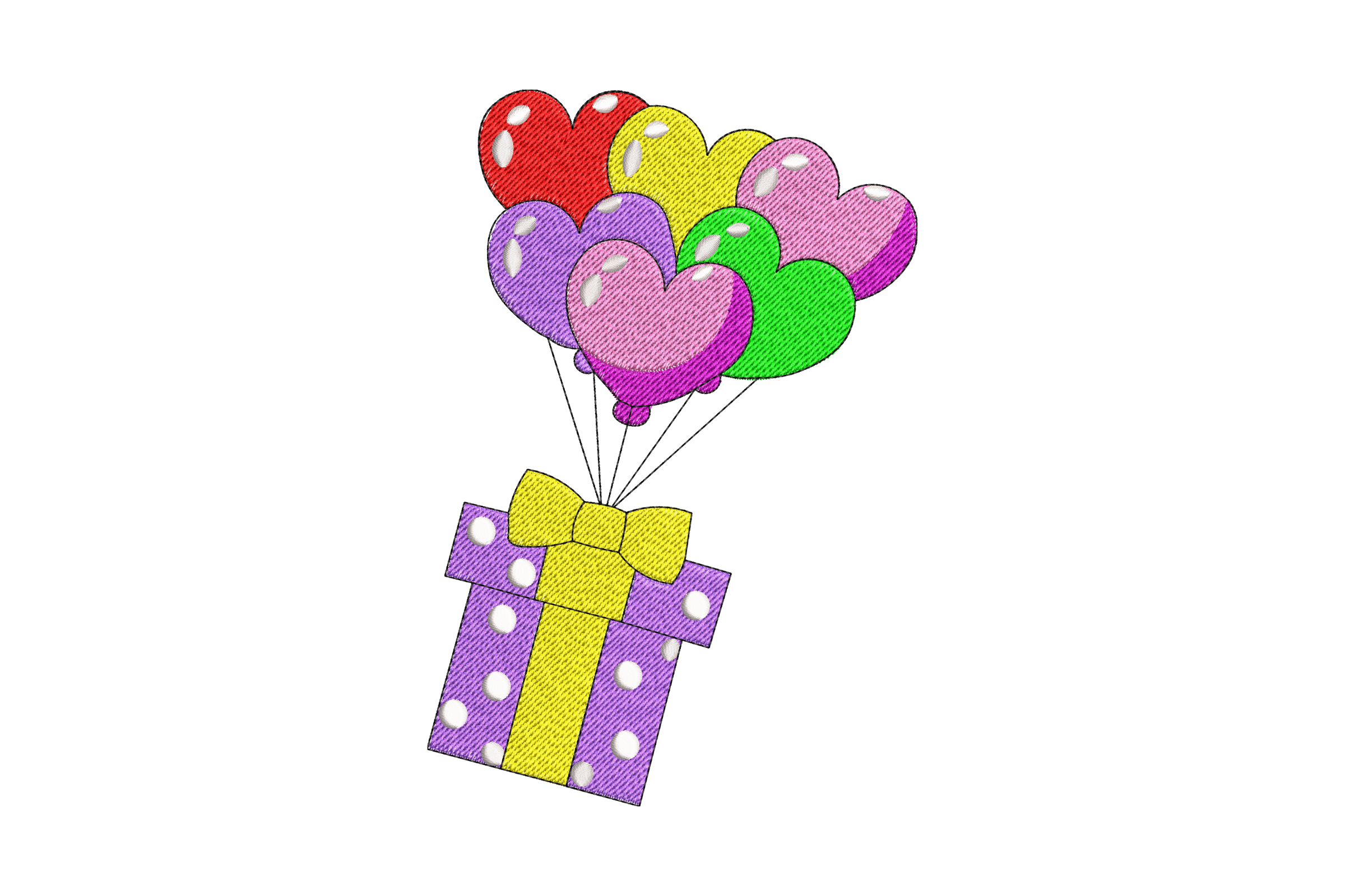 Gift Box with Heart Balloons Embroidery Design