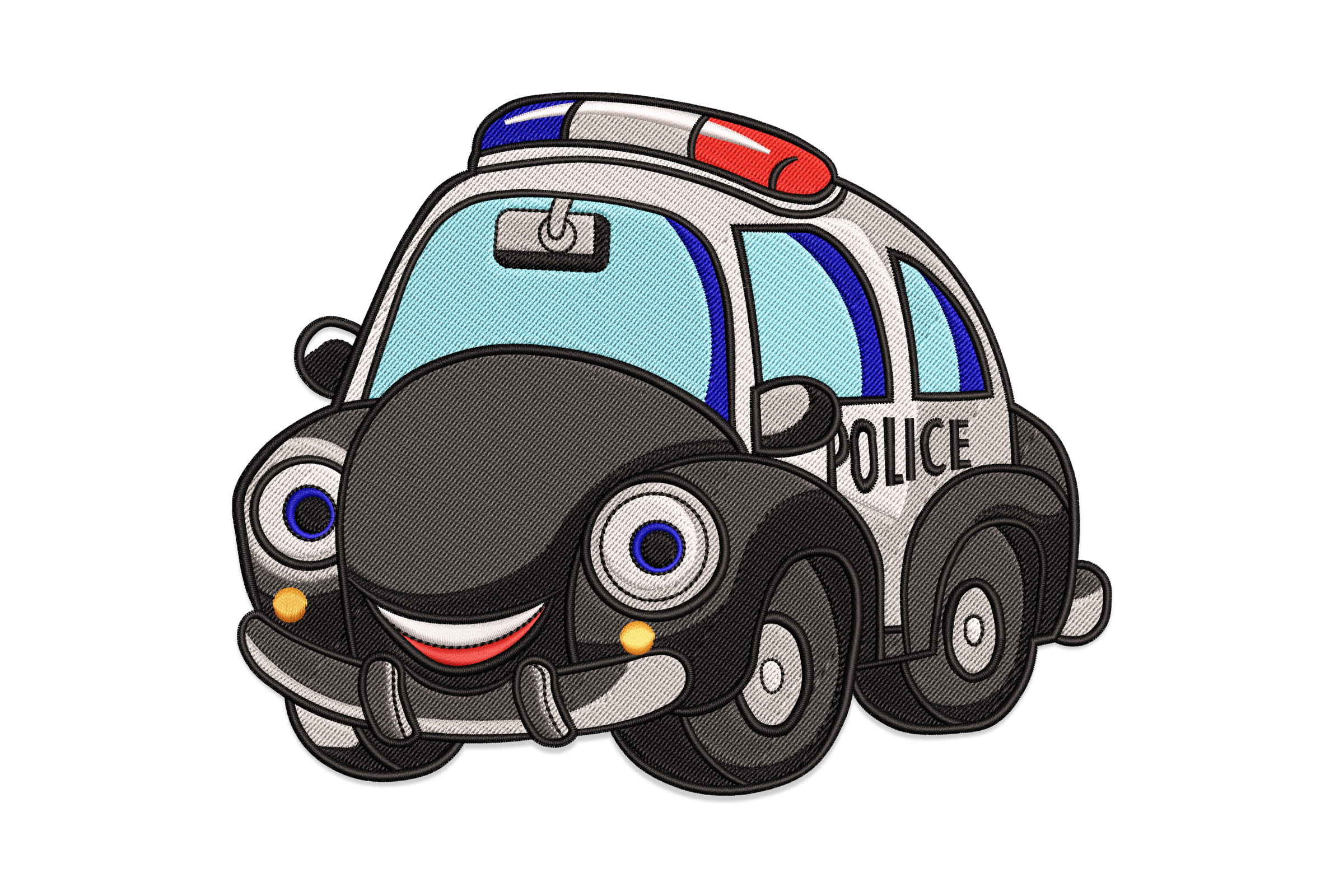 Playful Police Car Machine Embroidery Design