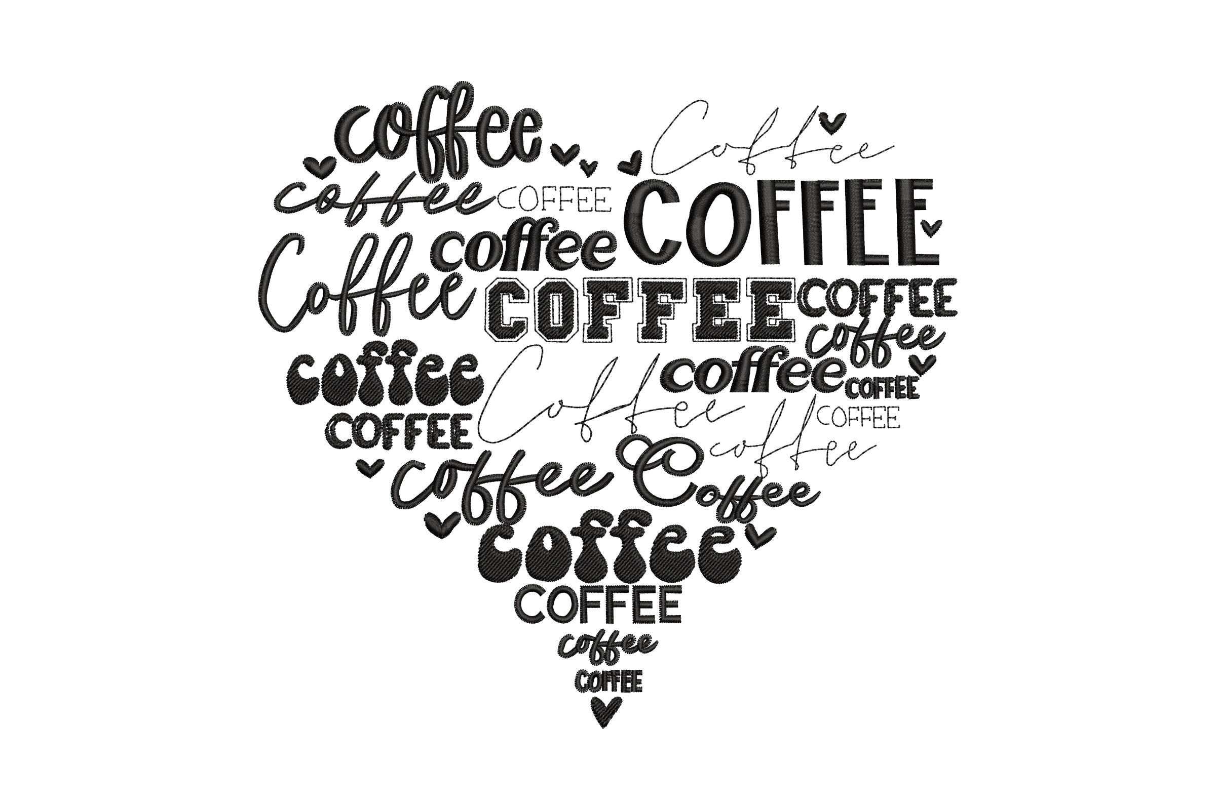 Coffee Word Cloud Heart Machine Embroidery Design