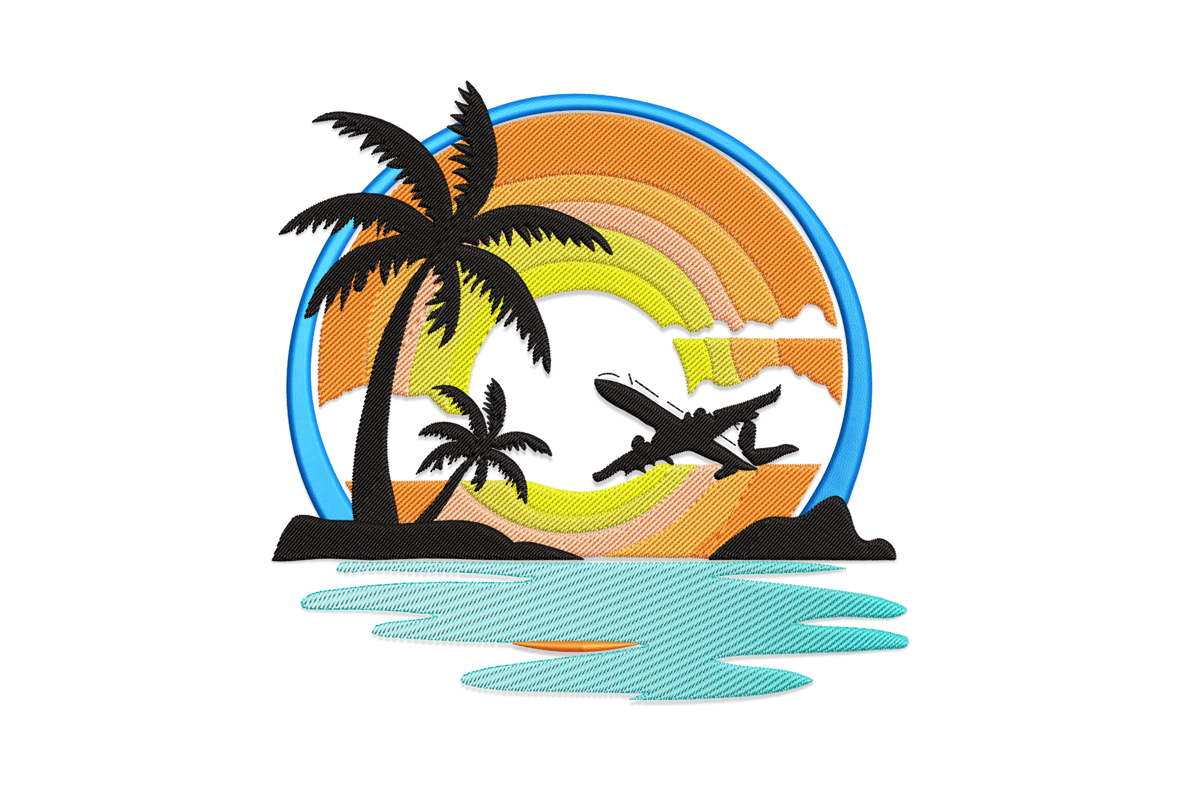 Vacation Sunset Plane Machine Embroidery Design