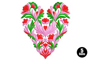 Romantic Floral Heart Embroidery Design