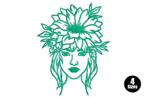 Woman Flower Outline Embroidery Design