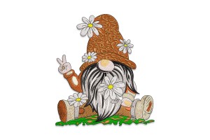 Free Peaceful Gnome with Daisy Embroidery Design