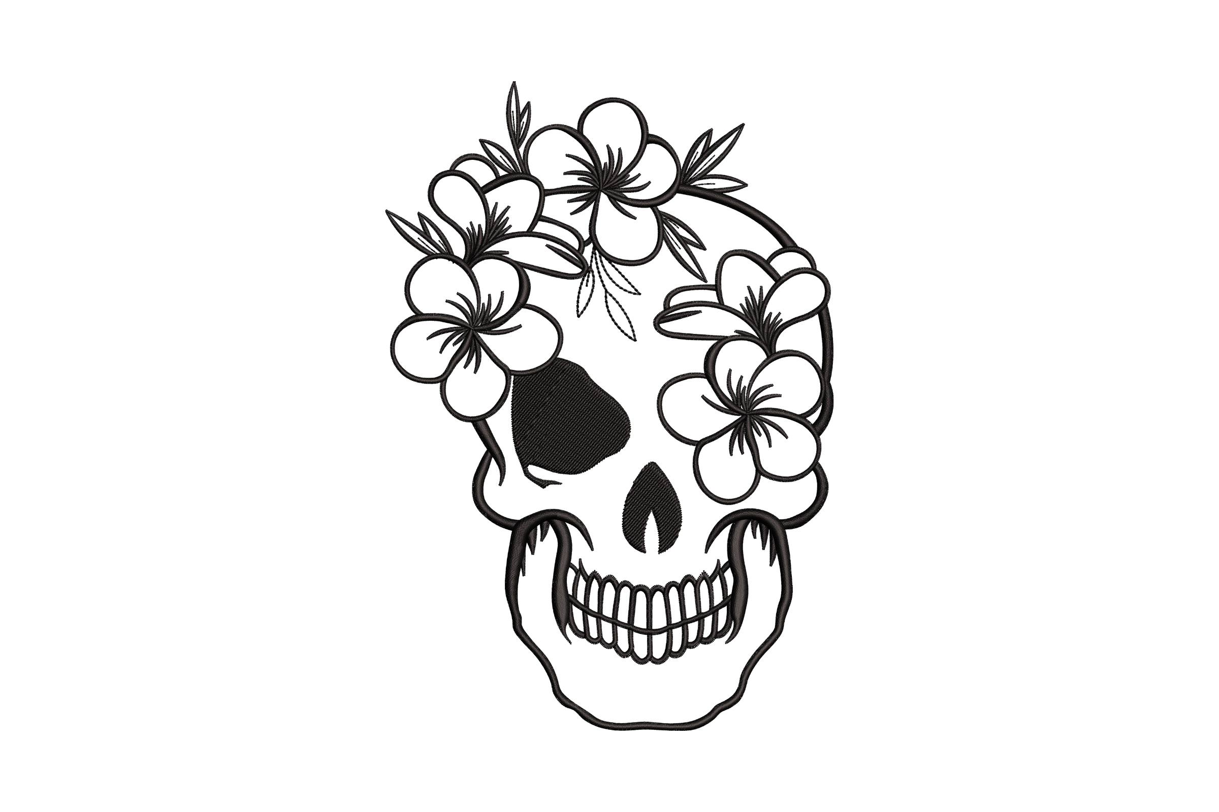 Free Floral Skull Machine Embroidery Design